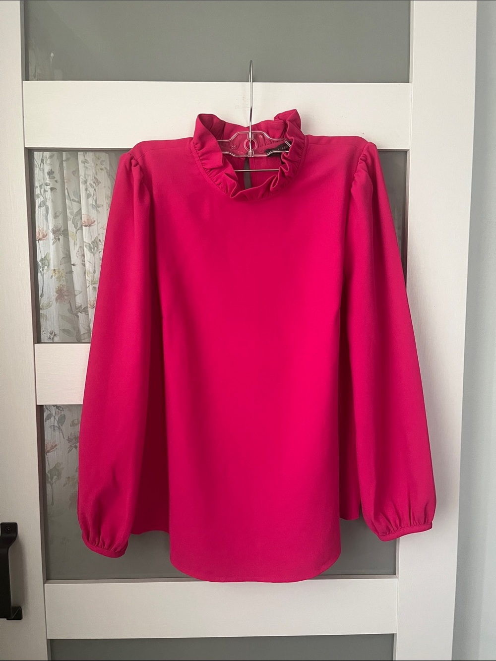 J.Crew Women’s Ruffle Neck Long Sleeve Top - Hot Pink